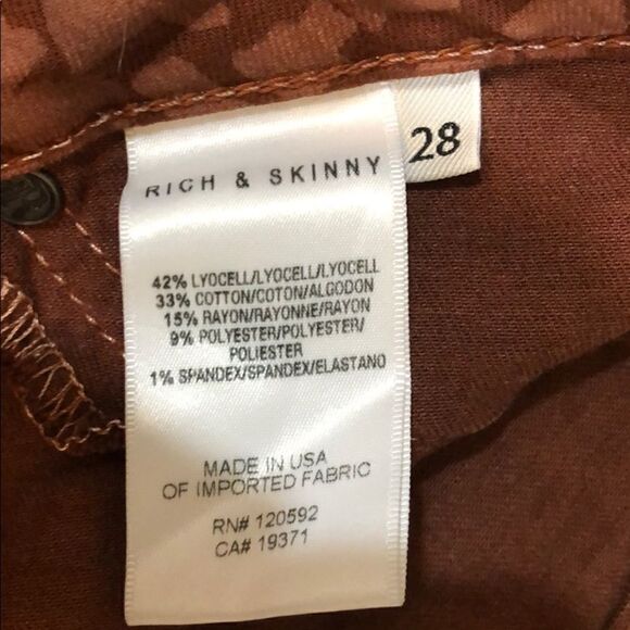 Rich & Skinny Marilyn Skinny Jeans Rust Brown Croc Print Size 28 - Picture 11 of 11
